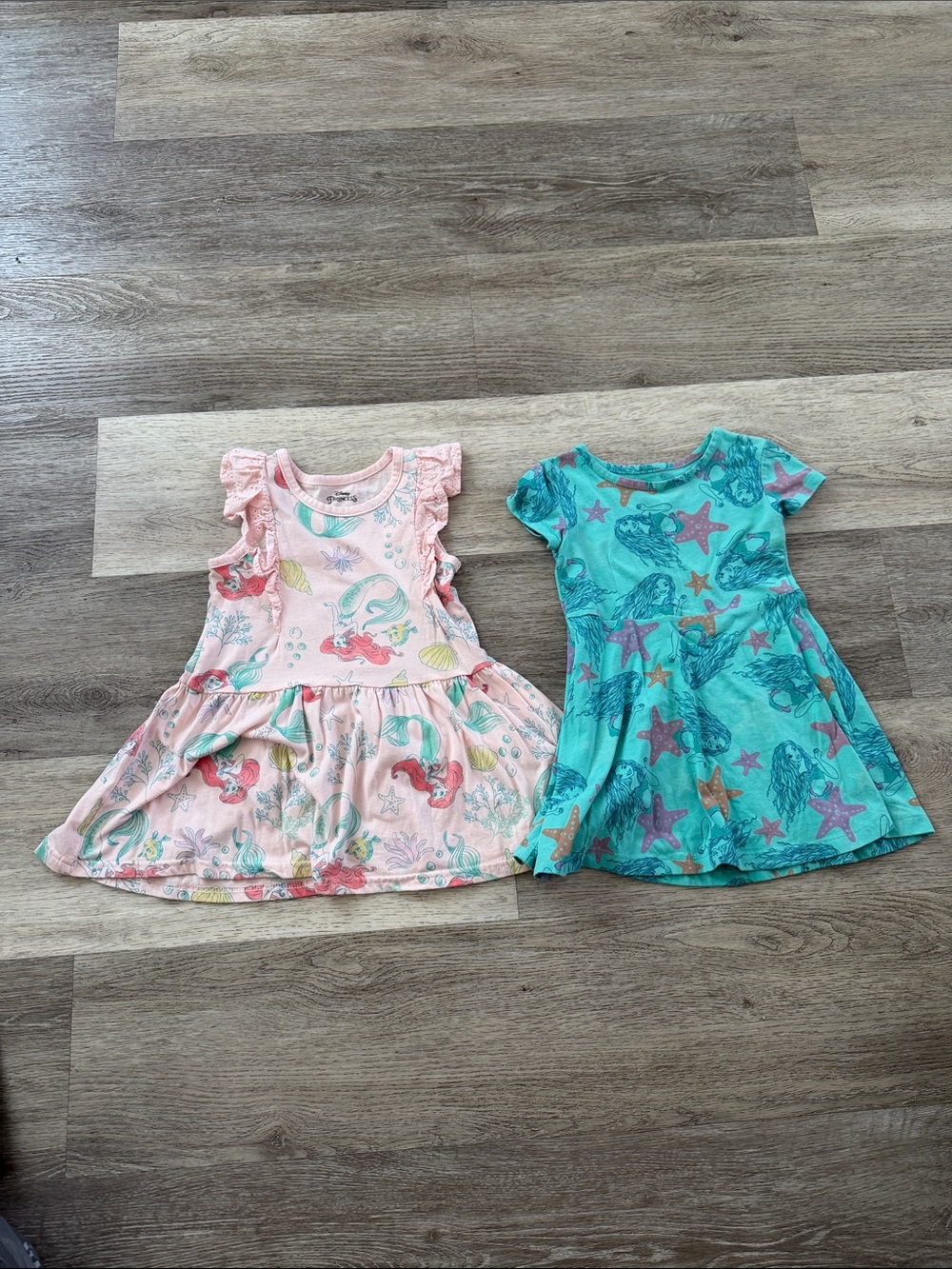 Set of 2 Little Mermaid Print Dresses - Pink and Teal